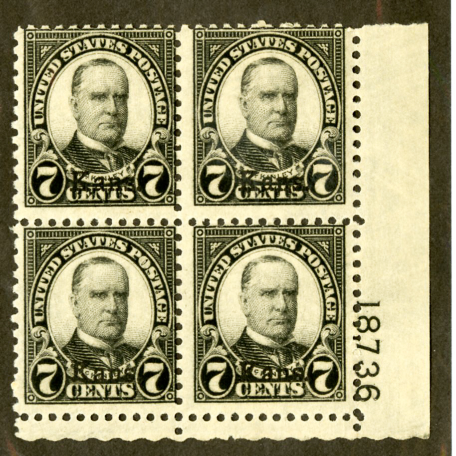 US Stamps 665 7c Kansas FINE OG LH Plate Block Of 4 Scott Value 500.
